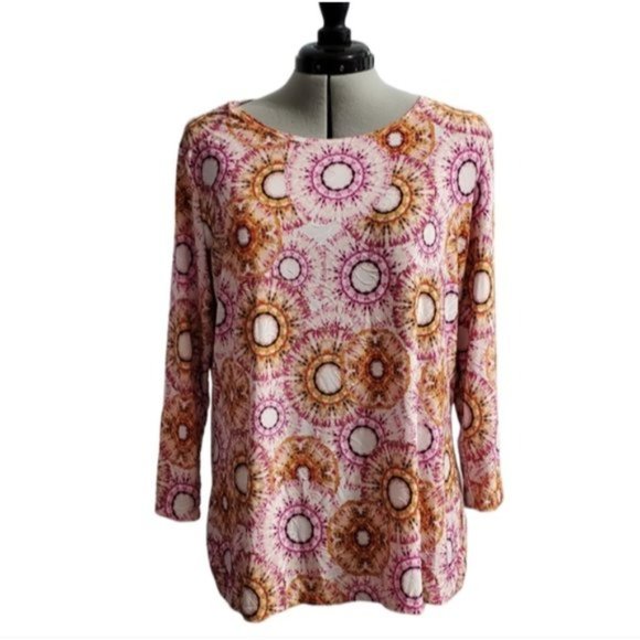 JM Collection Printed 3/4-Sleeve Jacquard Top Sz L - Picture 4 of 13